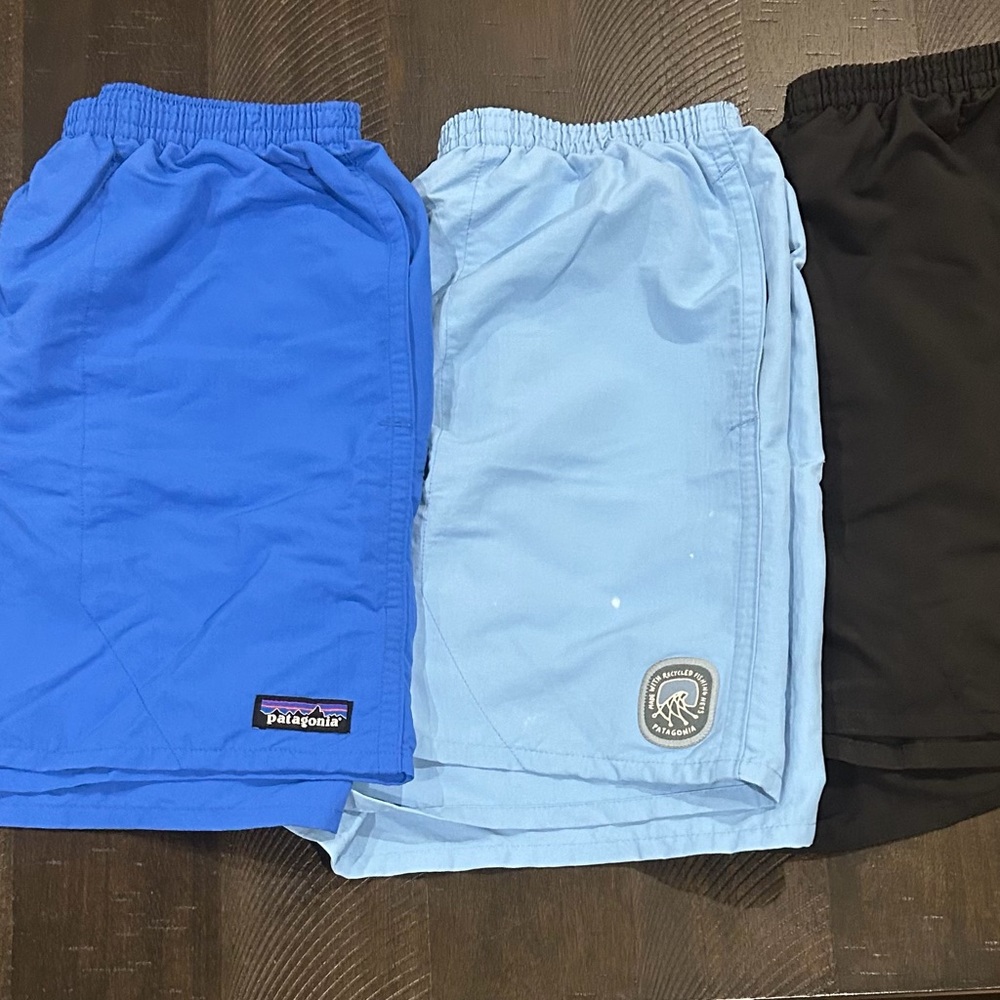 Patagonia Trio: Vibrant Blue, Light Blue, and Black Shorts
